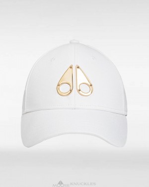 Baseball caps Męskie Moose Knuckles Gold Logo Icon Cap Białe Złote | CN9701248