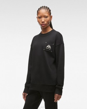Bluzy Damskie Moose Knuckles Brooklyn Crew Neck Czarne | XM3268150