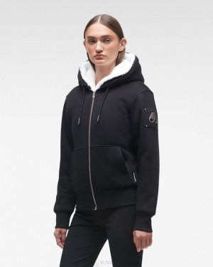 Bluzy Damskie Moose Knuckles Classic Bunny Czarne Białe | UZ0127359
