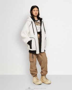 Bluzy Damskie Moose Knuckles Holland Hoodie Ivory | AV3864921