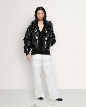 Kurtka Bomberka Damskie Moose Knuckles Flightweight Glossy Bankhead Bomber Czarne | JC8367951