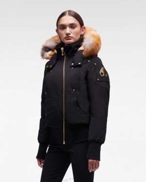 Kurtka Bomberka Damskie Moose Knuckles Gold Debbie Bomber Fur Czarne Złote | DS7514083