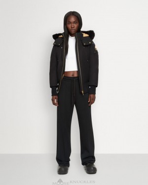 Kurtka Bomberka Damskie Moose Knuckles Gold Debbie Bomber Shearling Czarne Czarne | WL6312578
