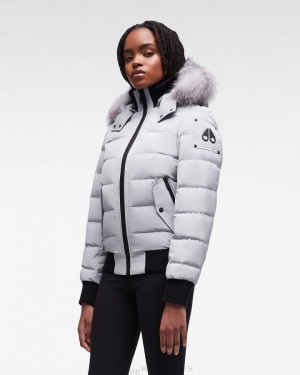 Kurtka Bomberka Damskie Moose Knuckles Onyx Ladriere Bomber Gray Birch / Frost Fox Fur | EB0573826