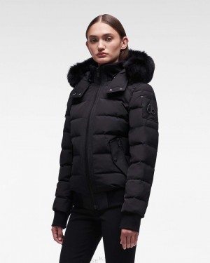 Kurtka Bomberka Damskie Moose Knuckles Onyx Ladriere Bomber Czarne Czarne | LD8796231