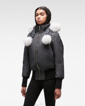 Kurtka Bomberka Damskie Moose Knuckles Original Debbie Bomber Fur Granite / Natural Fox Fur | IN9645278