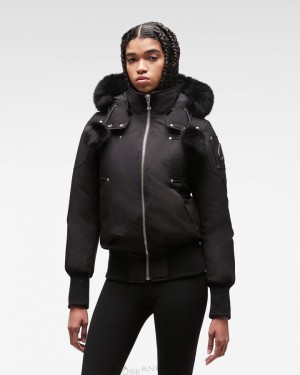 Kurtka Bomberka Damskie Moose Knuckles Original Debbie Bomber Fur Czarne Czarne | FL7503491