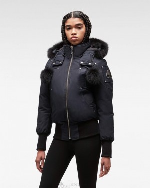 Kurtka Bomberka Damskie Moose Knuckles Original Debbie Bomber Fur Granatowe Czarne | CK0152467