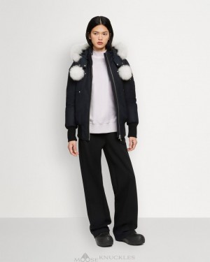 Kurtka Bomberka Damskie Moose Knuckles Original Debbie Bomber Shearling Granatowe | IS2186094