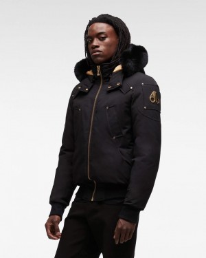 Kurtka Bomberka Męskie Moose Knuckles Gold Ballistic Bomber Fur Czarne Czarne | JD6425930