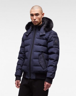 Kurtka Bomberka Męskie Moose Knuckles Onyx Scotchtown Bomber Granatowe Czarne | JE1706584
