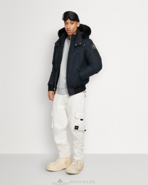 Kurtka Bomberka Męskie Moose Knuckles Original Ballistic Bomber Shearling Granatowe Czarne | PJ9315674