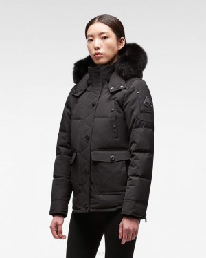 Kurtki Damskie Moose Knuckles Onyx Anguille Jacket Czarne Czarne | TS6705891