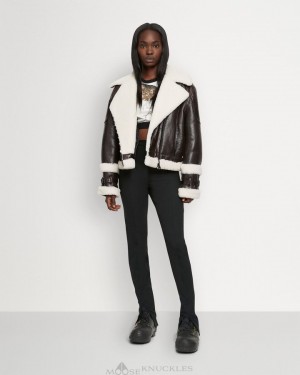 Kurtki Damskie Moose Knuckles Prado Moto Jacket Brązowe | WZ3498760