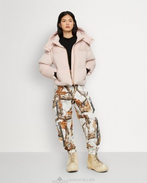Kurtki Damskie Moose Knuckles Velour Comptoir Puffer Różowe | TM4893176