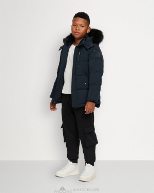 Kurtki Dziecięce Moose Knuckles Original 3q Shearling Granatowe Czarne | TN5147893
