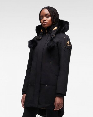 Parkas Damskie Moose Knuckles Gold Stirling Parka Fur Czarne Czarne | RU2417508