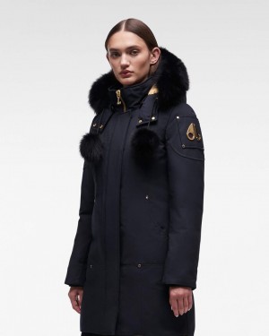 Parkas Damskie Moose Knuckles Gold Stirling Parka Fur Granatowe Czarne | VC8395021