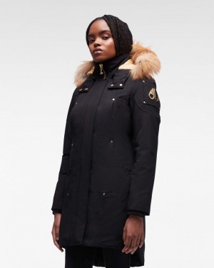 Parkas Damskie Moose Knuckles Gold Stirling Parka Fur Czarne Złote | AU1942357