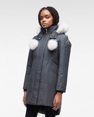Parkas Damskie Moose Knuckles Original Stirling Parka Fur Granite / Natural Fox Fur | PC3984275