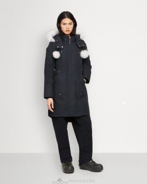 Parkas Damskie Moose Knuckles Original Stirling Parka Shearling Granatowe | YQ8065734