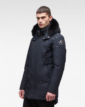 Parkas Męskie Moose Knuckles Original Stirling Parka Fur Granatowe Czarne | JX9632075