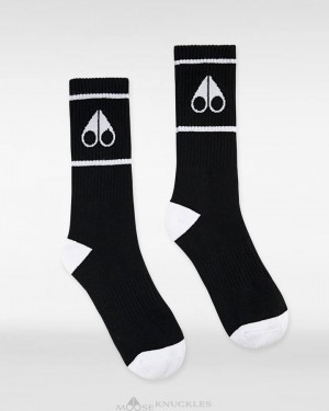 Skarpetki Damskie Moose Knuckles Logo Icon Socks Czarne Białe | SG2869057