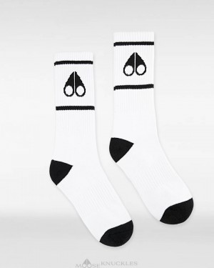 Skarpetki Damskie Moose Knuckles Logo Icon Socks Białe Czarne | UR8250463