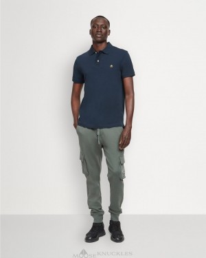 Tees Męskie Moose Knuckles Pique Gold Polo Granatowe | PV6027381