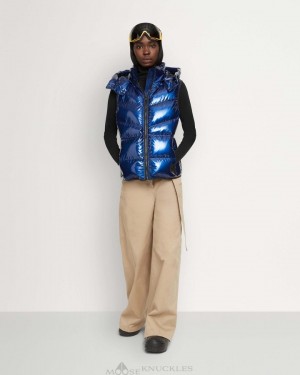 Vests Damskie Moose Knuckles Glossy Park Vest Cobalt | MO5237640