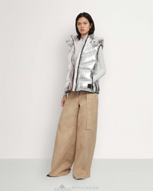 Vests Damskie Moose Knuckles Metallic Park Vest Srebrne | WI3841675